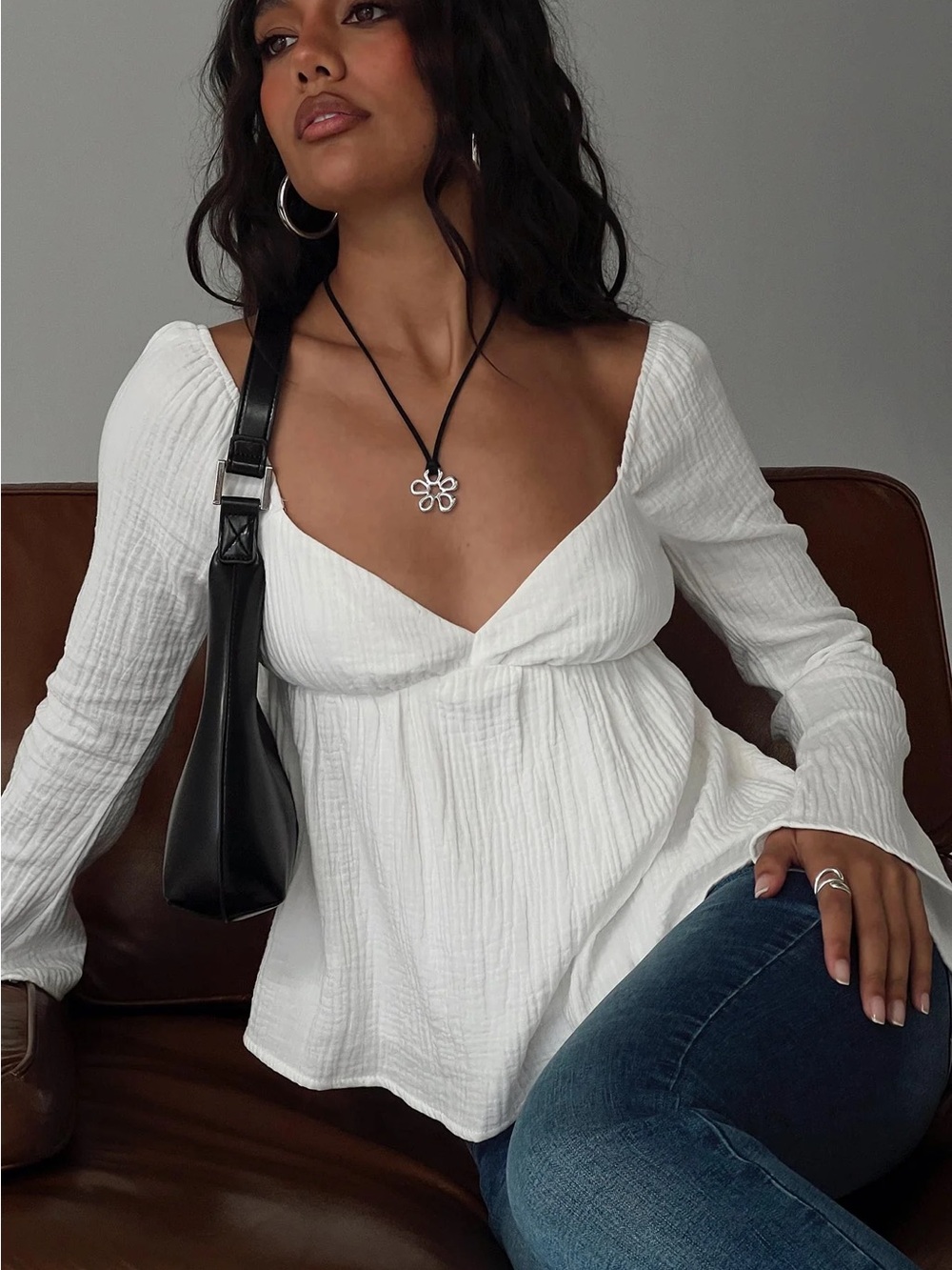 Princess Polly Khalea Long Sleeve Top In White NWT Size 8